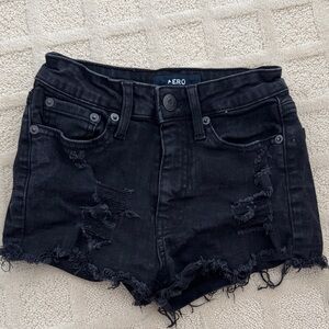 Aero Black Distressed Girls Shorts